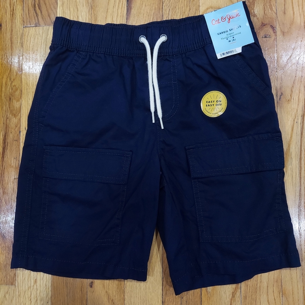 📢 NWT Cat & Jack Dark Blue Cargo Shorts with Drawstring (Size: M/8)